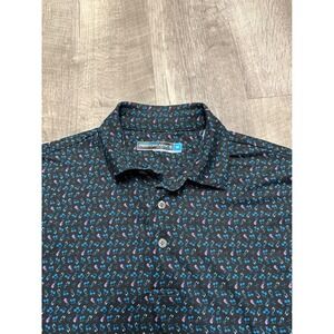 Performance Mens Golf Polo Shirt Black Blue Pink Golf Cart Print Size M